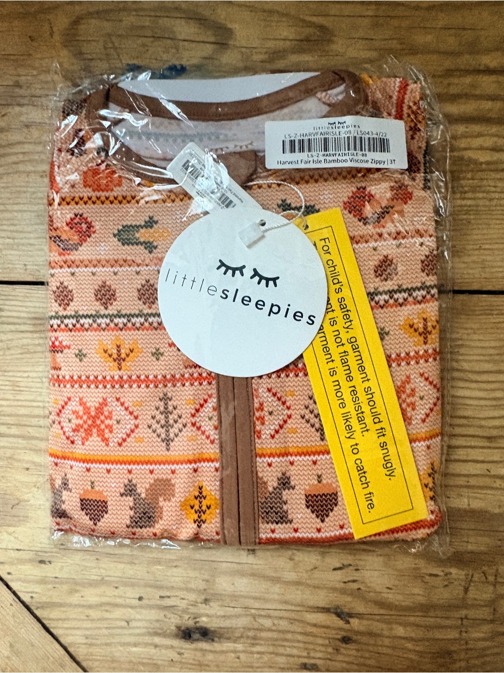 NIB Little Sleepies 3T Fall/Fair Isle Bamboo Zippy Romper